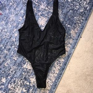 Black metallic rave one piece